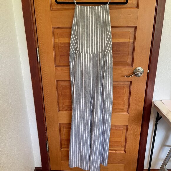 PRICED TO SELL - See Description for details — Black & White Striped Jumpsuit - Picture 2 of 12